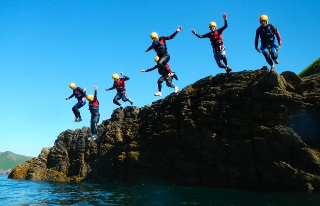 Coasteering activities on the Exmoor coastline near Lynton & Lynmouth