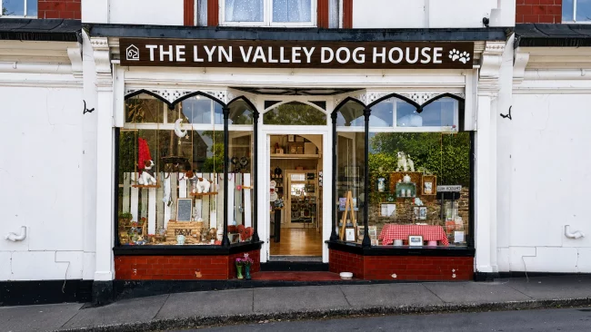 Shopfront of The Lyn Valley Dog House in Lynton, North Devon.