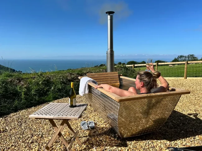 west lyn farm lynton lynmouth devon bed breakfast shepherds hut Sea Shack outdoor bath