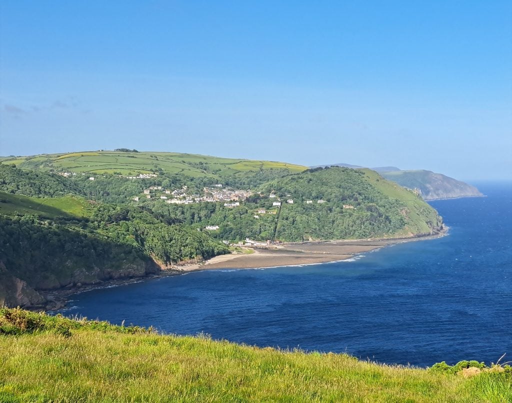 Cliffside views of Lynton and Lynmouth overlooking the Bristol Channel in Exmoor National Park.