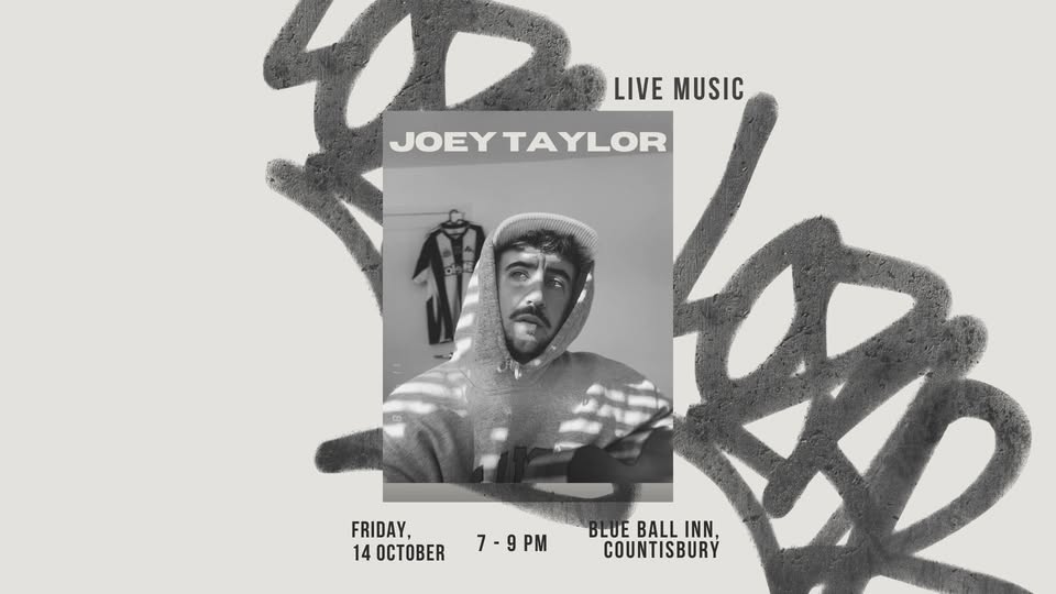 Joey Taylor live music event poster at Blue Ball Inn, Countisbury, Exmoor National Park, North Devon.