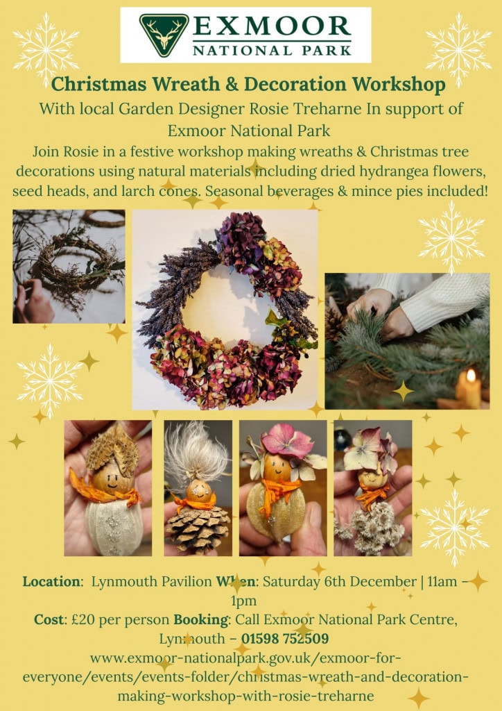 Handmade Christmas wreath with dried hydrangea flowers and foliage.