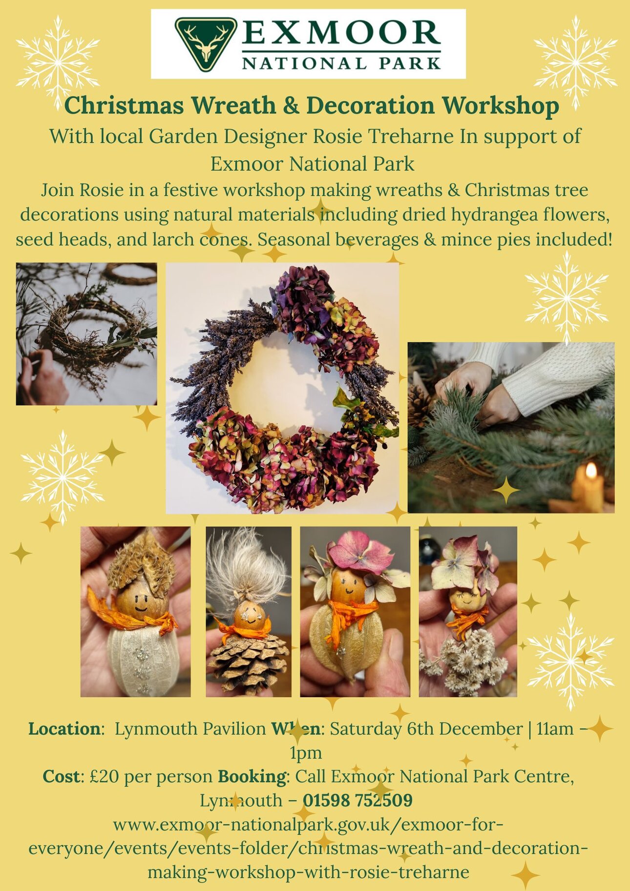 Handmade Christmas wreath with dried hydrangea flowers and foliage.