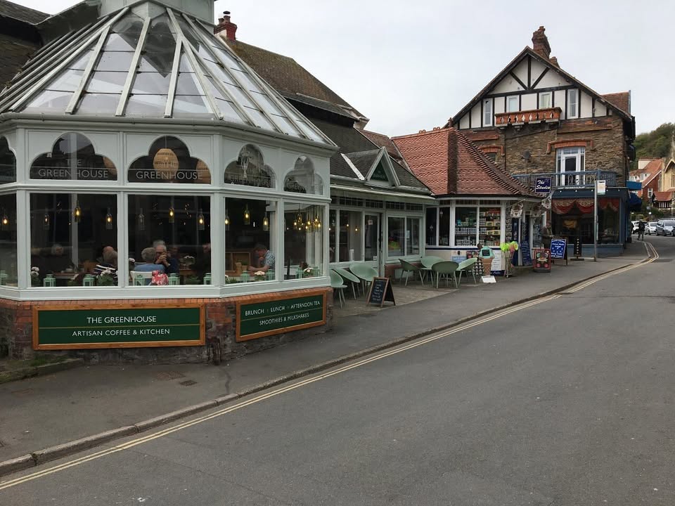 Greenhouse café with large glass windows in Lynton, North Devon.