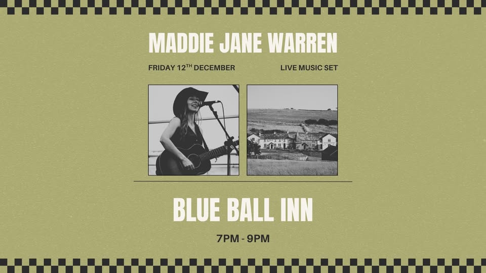 Maddie Jane Warren live music performance at Blue Ball Inn in Lynton, North Devon, with scenic countryside views in the background.