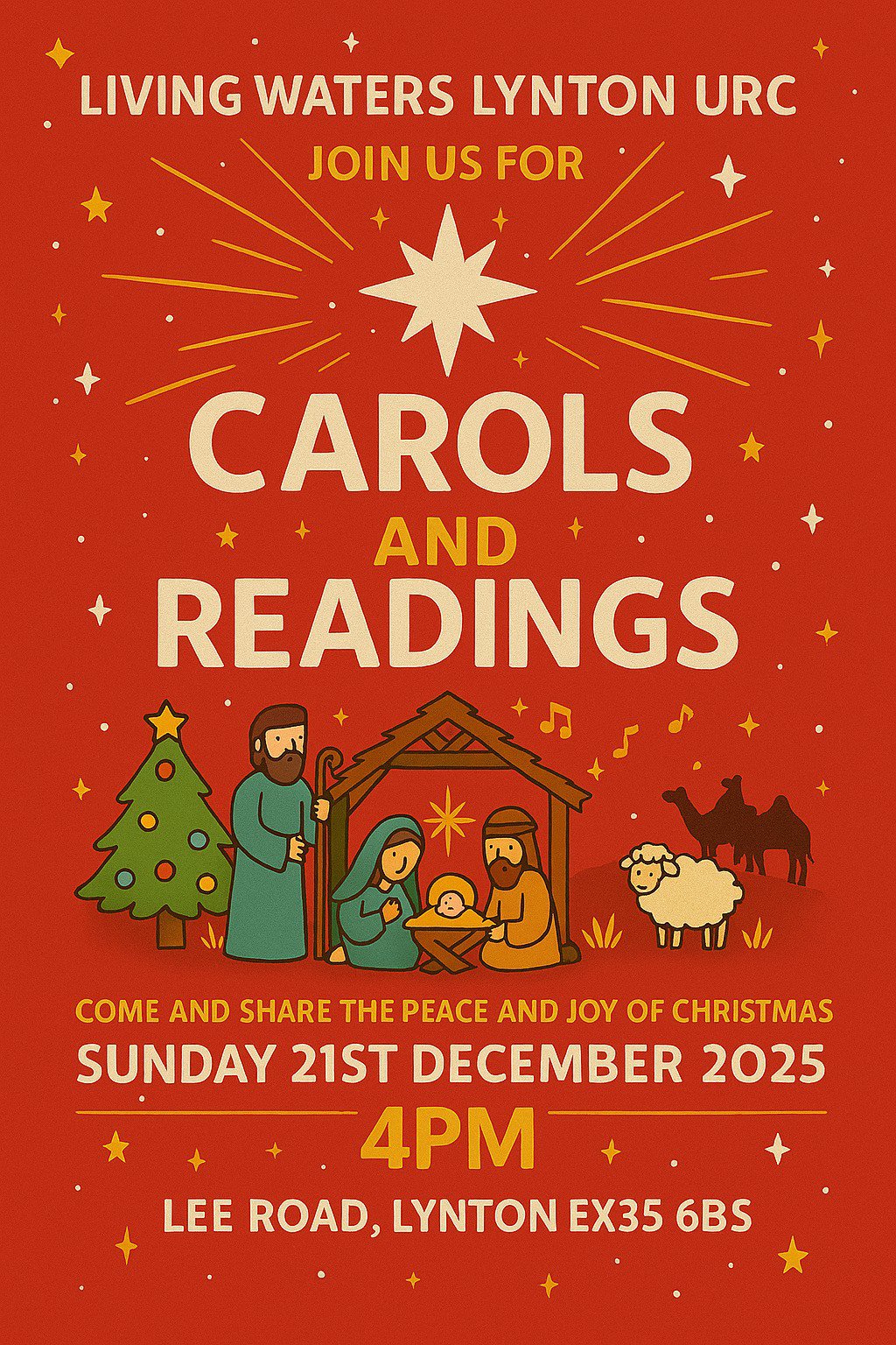 Join us for Carols and Readings at Living Waters Lynton URC, Christmas celebration on Lee Road, Exmoor National Park.