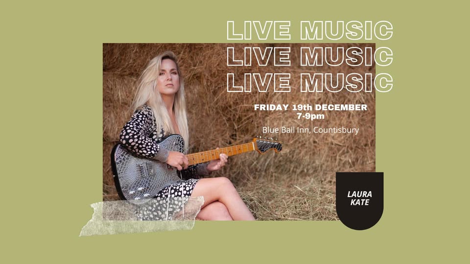 A promotional poster for a live music event featuring Laura Kate, taking place at the Blue Ball Inn, Countisbury on 19th December from 7-9pm.