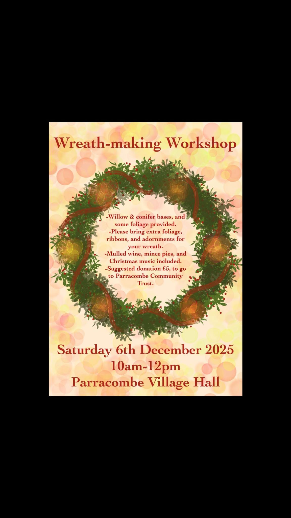 Festive wreath crafted with willow, conifer bases, and foliage at Lynton & Lynmouth.