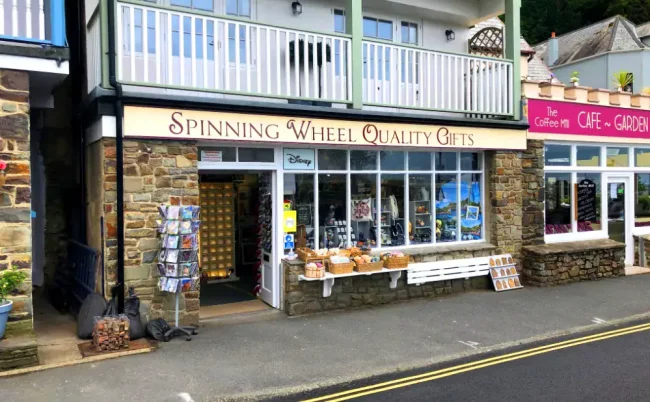 Spinning Wheel in Lynmouth, a small gift shop offering souvenirs, toys and coastal gifts.
