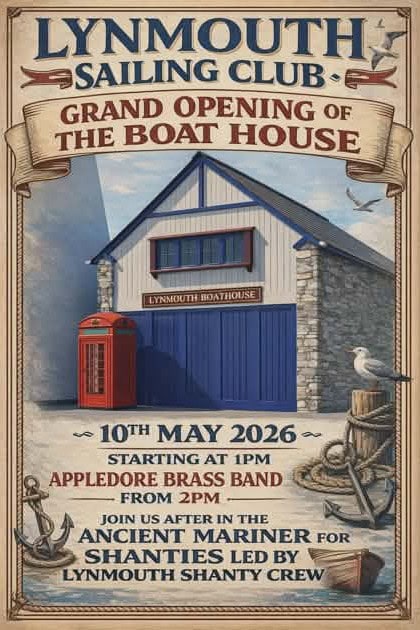 Celebratory poster for Lynmouth Boathouse opening and community fundraising event.