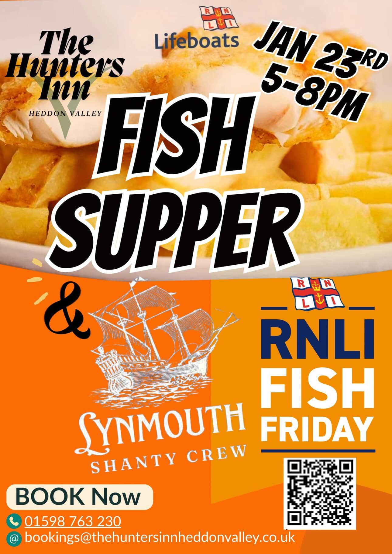 Lifeboats logo at top, event details, and booking contact information included.