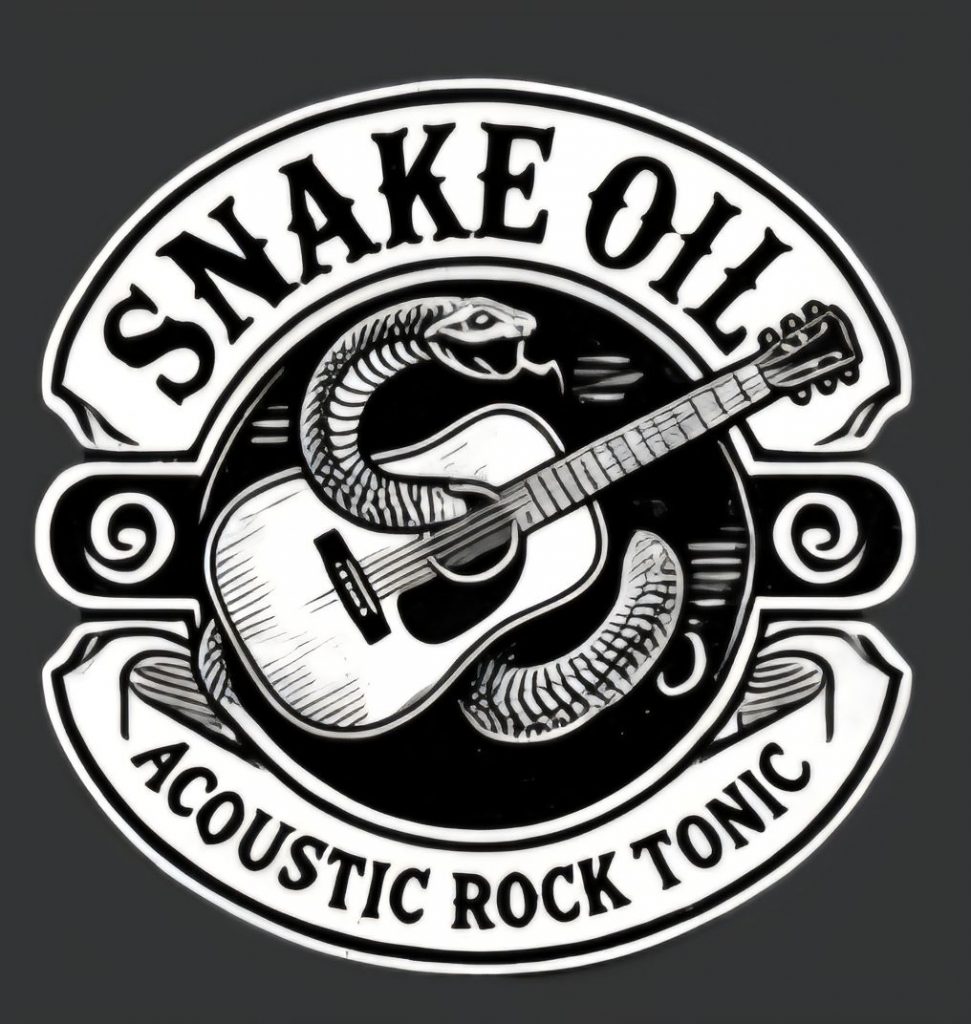 Snake Oil LIVE band logo with snake and guitar at The Ancient Mariner, Lynmouth.