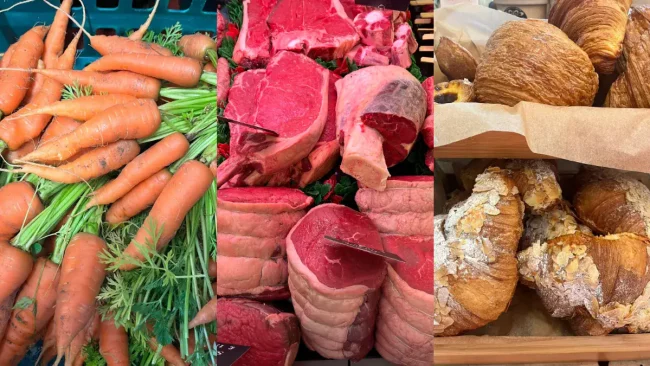 Besshill Farm Shop in Exmoor Fresh carrots with green tops displayed at a local market.