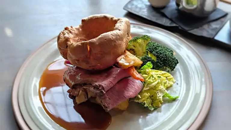 Sunday Roast at The Rising Sun in Lynmouth with Exmoor beef, homemade Yorkshire pudding and seasonal vegetables