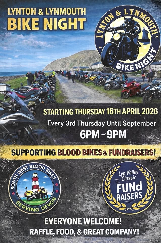 Motorcycle gathering at Manor Green, Lynmouth during Bike Night event.