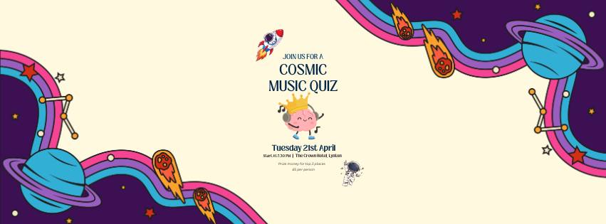 Promotional poster for Cosmic Music Quiz Night at The Crown Hotel, Lynton.